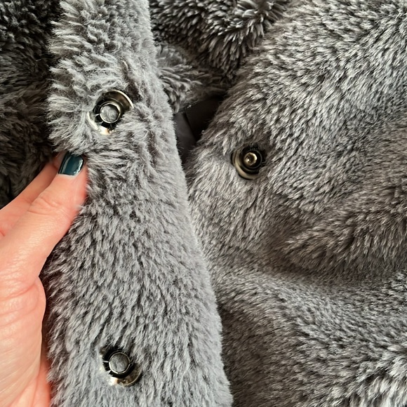 Fuzzy Grey Teddy Hooded Sweater Jacket Size XS - Picture 3 of 5